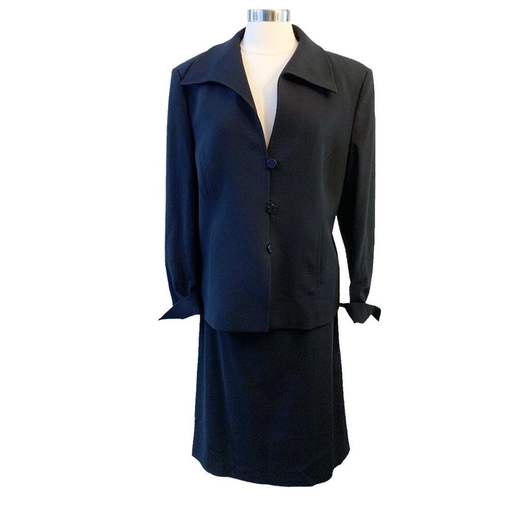 LOUIS FERAUD Black Two Piece Suit Skirt Blazer Jacket 46/14